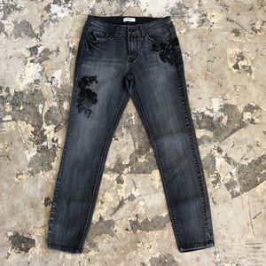 Kensie Black Embroidered Skinny Denim Jeans